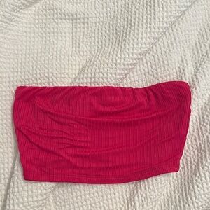 Pink Strapless Ribbed Top